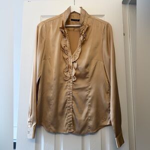 Elegant Ruffled Satin Blouse - Tan